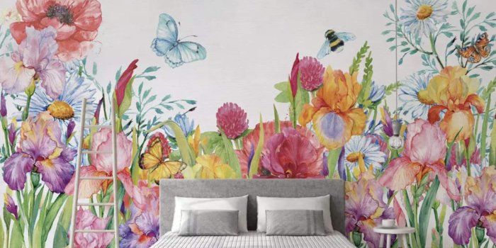 1356x1166 Amazon.com: Murwall Floral Wallpaper Watercolor Flower Wall Mural