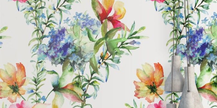 794x1009 Watercolor Flowers Wallpaper - Removable Wallpaper - Tropical Plants  Wallpaper - Floral Print - Tropical Peel and Stick Wallpaper