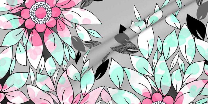1000x1000 Fabric & Wallpaper: Large Watercolor Flower Border Pink, Mint | Amborela