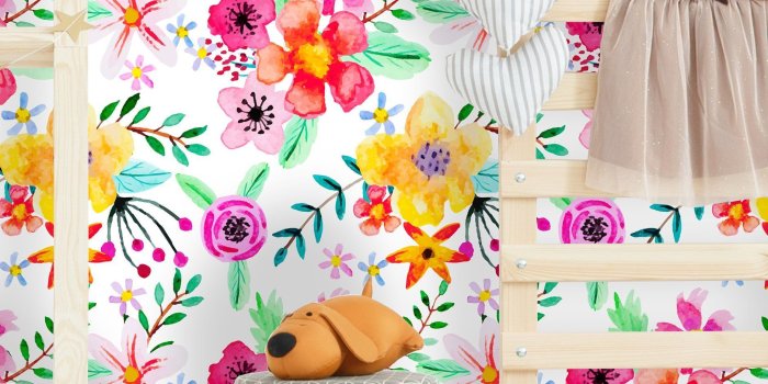 1880x3000 Removable Wallpaper Mural Peel & Stick Nursery Wallpaper Vibrant Watercolor  Flowers