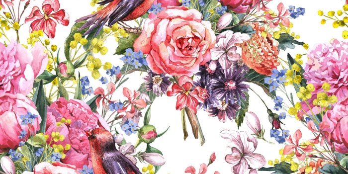 2560x1600 Painting Watercolor Flowers Birds Desktop Wallpapers High Definition