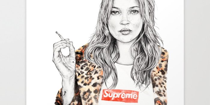 1500x1500 Kate Moss Supreme Leopard Print Portrait Art Print