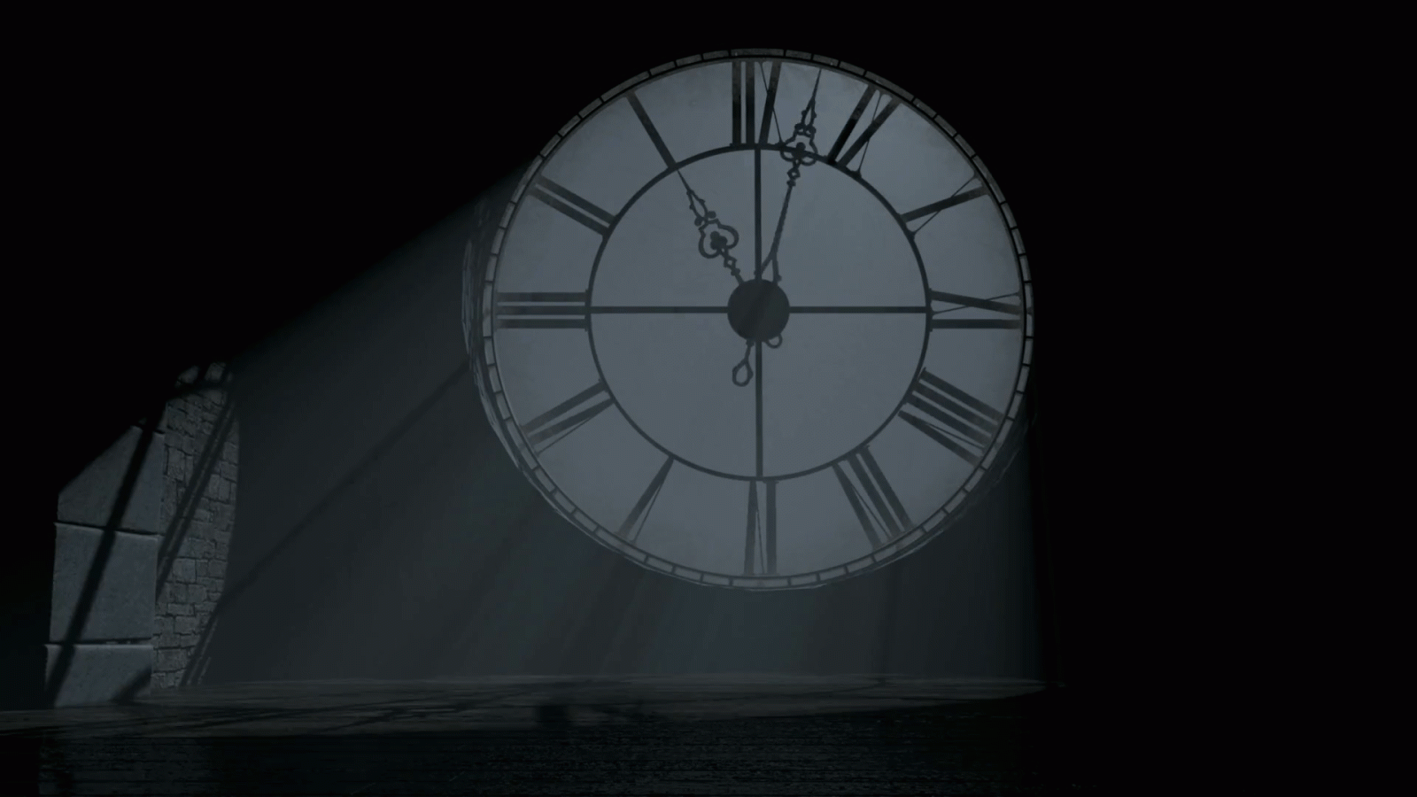 1920x1080 A 24 hour time-lapse from the interior of the attic room behind a working  antique tower clock with light rays penetrating through Motion Background - 