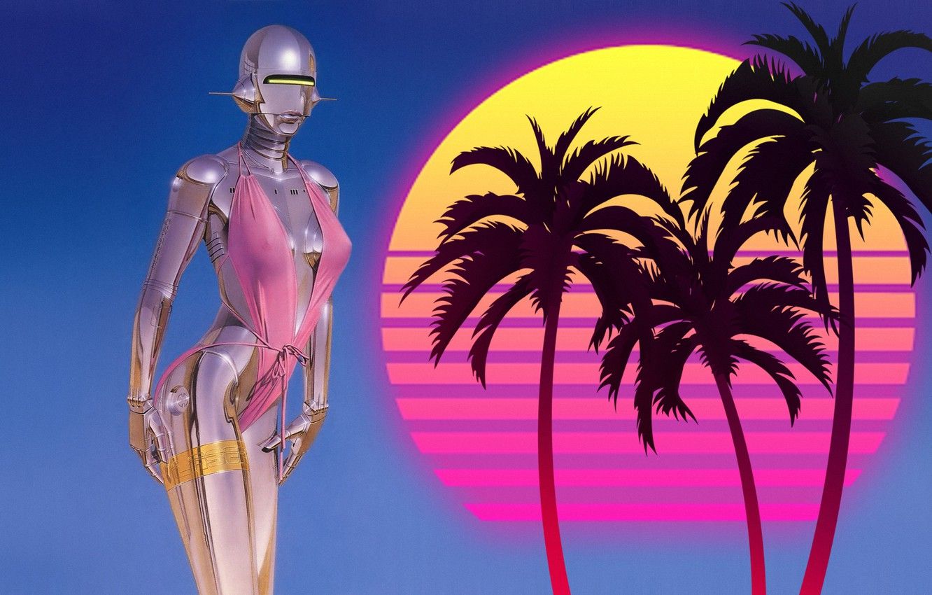 1332x850 Wallpaper Music, Girl, 80s, Robot, 80's, Synth, Retrowave, Synthwave
