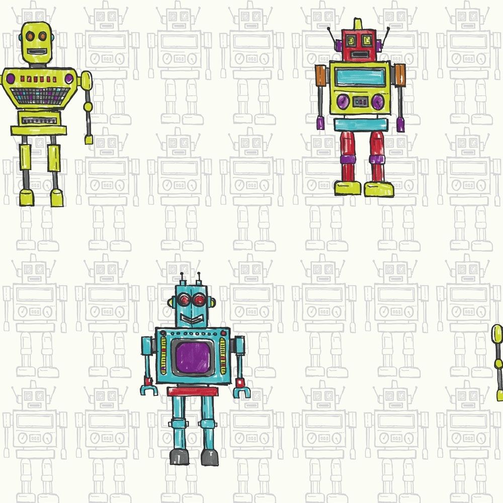 1000x1000 Opera Retro Robots Wallpaper Multicoloured