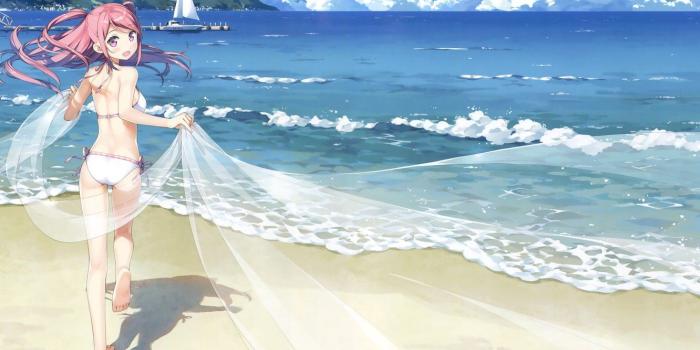1332x850 Wallpaper sea, beach, the sky, girl, clouds, joy, landscape