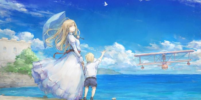 1280x906 Picture Sea Girls Anime Sky Marinas Umbrella frock