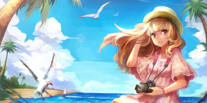 2560x1600 Anime Girl on the Beach widescreen wallpaper