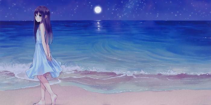 1920x1200 Girl on the moonlit beach wallpaper - Anime wallpapers - #12746