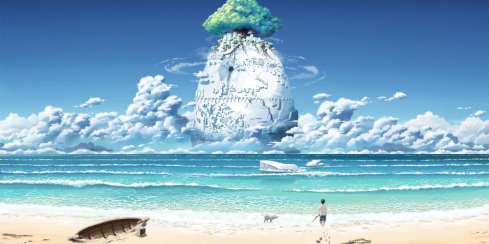 3000x1800 4567071 #waves, #clouds, #fantasy art, #sea, #trees, #beach