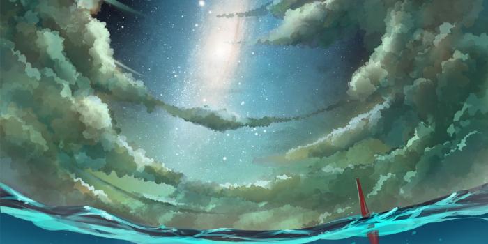 1145x700 Madcocoon original scenic ocean sea sky stars clouds moon anime