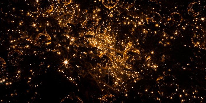 5760x3840 Download wallpaper 5760x3840 christmas toys, glitter, golden, dark