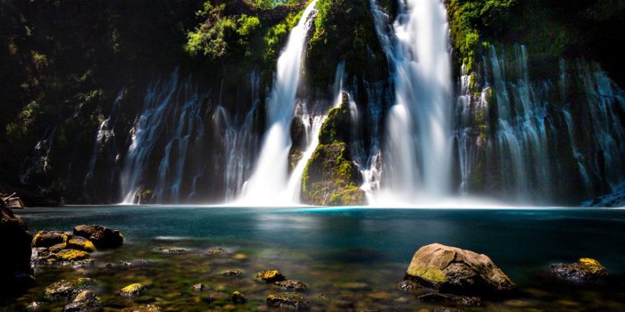 1920x1080 Burney Falls Northern California Turquoise Blue Water Rock Green