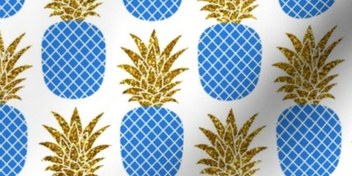 900x900 Fabric by the Yard gold glitter pineapples – gold and cobalt on white,  small. pineapples faux gold imitation tropical white background hot summer 