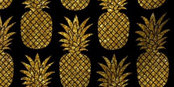 900x900 Fabric by the Yard gold glitter pineapples – black, small. pineapples faux  gold imitation tropical black background hot summer fruits shimmering