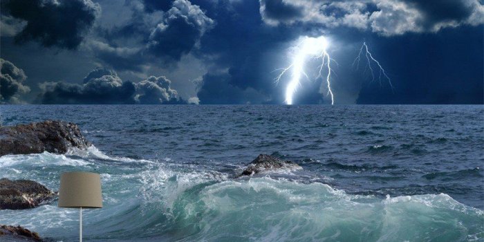 1000x1000 Colomac Wall Mural Thunder And Lightning Tumbling Waves And Dark