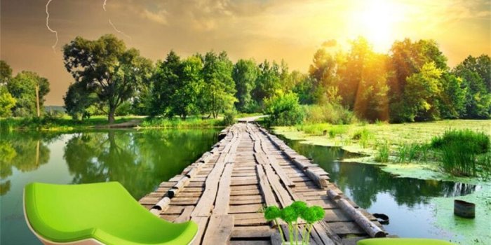 1000x800 US $9.45 37% OFF|Wooden bridge forest landscape murals 3D background wall  custom mural green wallpaper papel de parede 3d wallpaper beibehang-in