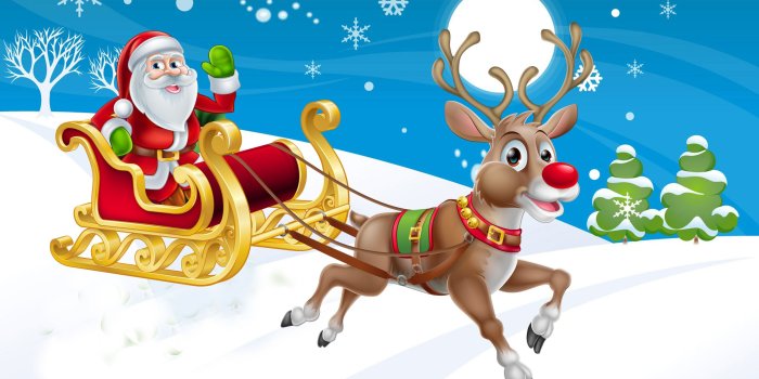 2560x1600 New Year Christmas Santa Claus Sleigh Reindeer Winter Wallpaper Hd
