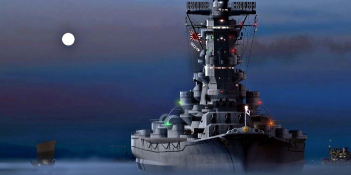 1332x850 Wallpaper Night, The moon, The Imperial Japanese Navy, Battleship