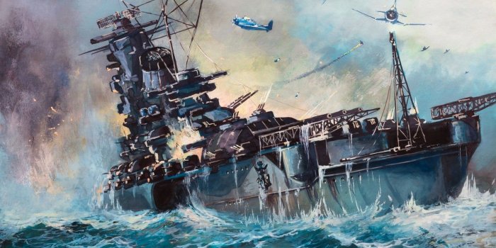 1332x850 Wallpaper attack, ship, oil, explosions, bursts, Japan, battle, art