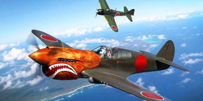 1332x850 Wallpaper Mitsubishi, Curtiss, The second World war, Zero, P-40