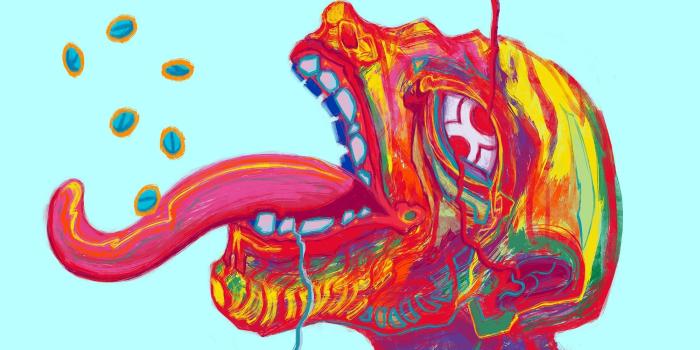 2000x1440 Yellow and red man eating tablets painting, digital art, drugs