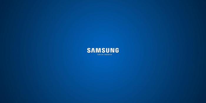 1366x768 Download wallpaper 1366x768 samsung, company, logo, blue, white