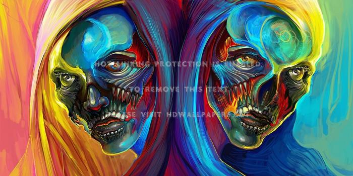 1920x1080 dia de muertos colorful skull blue face red