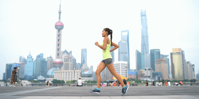 1920x1080 Asian woman running in city of Shanghai, China on famous boardwalk with  skyline. Urban city lifestyle. Active woman runner exercising outside  jogging