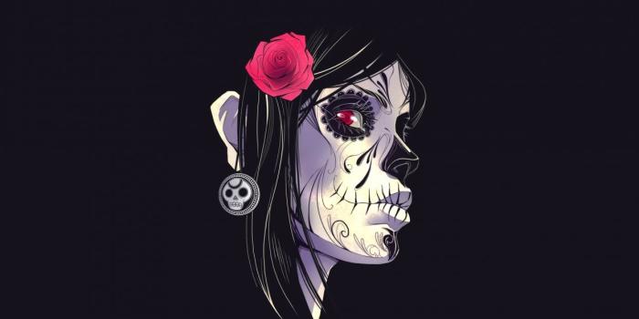1244x700 Dia De Los Muertos Day of the Dead Face Flower Black gothic skull