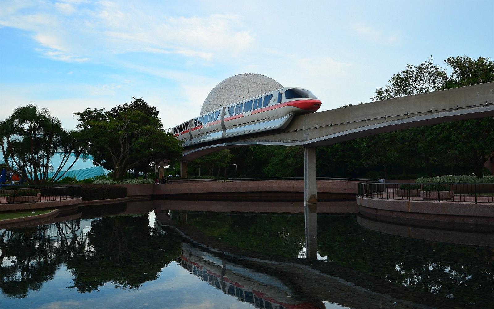 2560x1600 Cityscapes architecture trains urban epcot monorail reflections