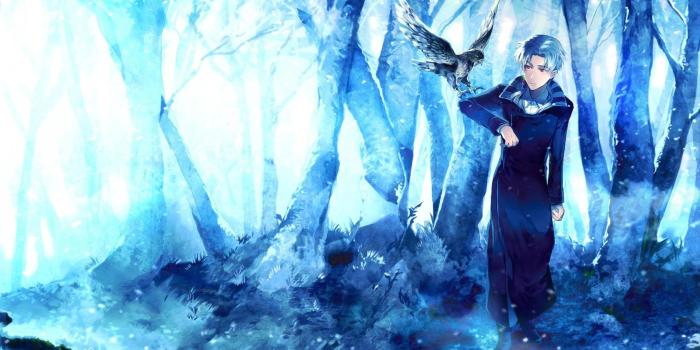 3840x2160 Man wearing robe with black bird wallpaper, anime, birds, artwork