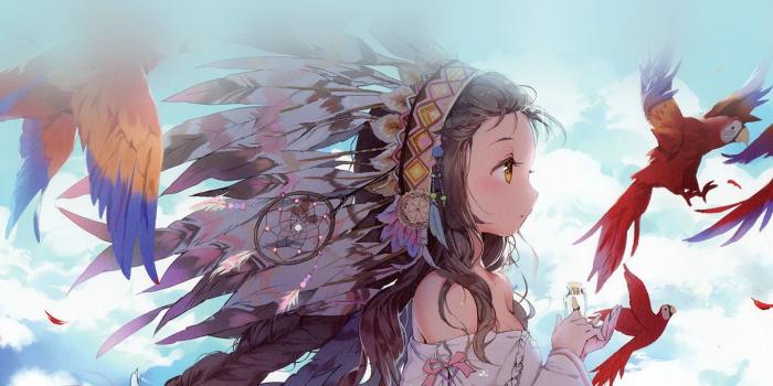 1366x768 wallpaper for desktop, laptop | ag39-indian-girl-anime-birds-illust-art