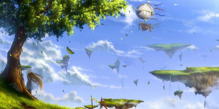 1332x850 Wallpaper the sky, girl, clouds, landscape, birds, nature, tree