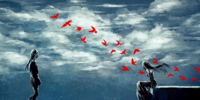 1280x960 Download wallpaper 1280x960 original clouds, anime, girl, boy, art