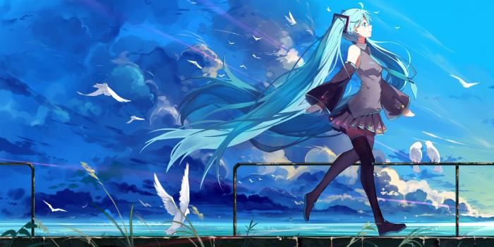 2880x1800 Download wallpapers Hatsune Miku, birds, manga, anime characters