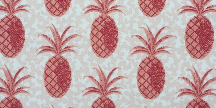 1200x1200 Pineapple on Coral – Red – Bernard Thorp Fabric and Wallpaper