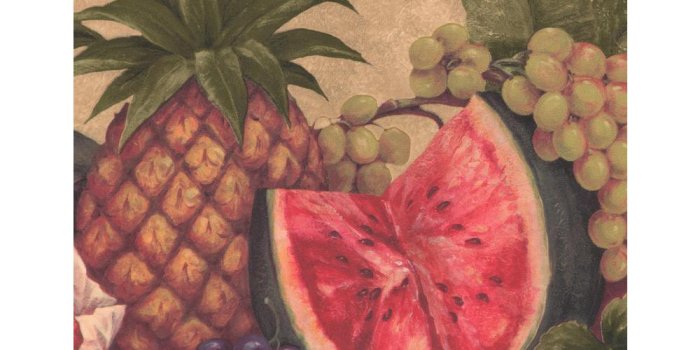 1000x1000 Exotic Pineapple Watermelon Grapes Tangerine Flowers Brown Wide Prepasted  Wallpaper Border