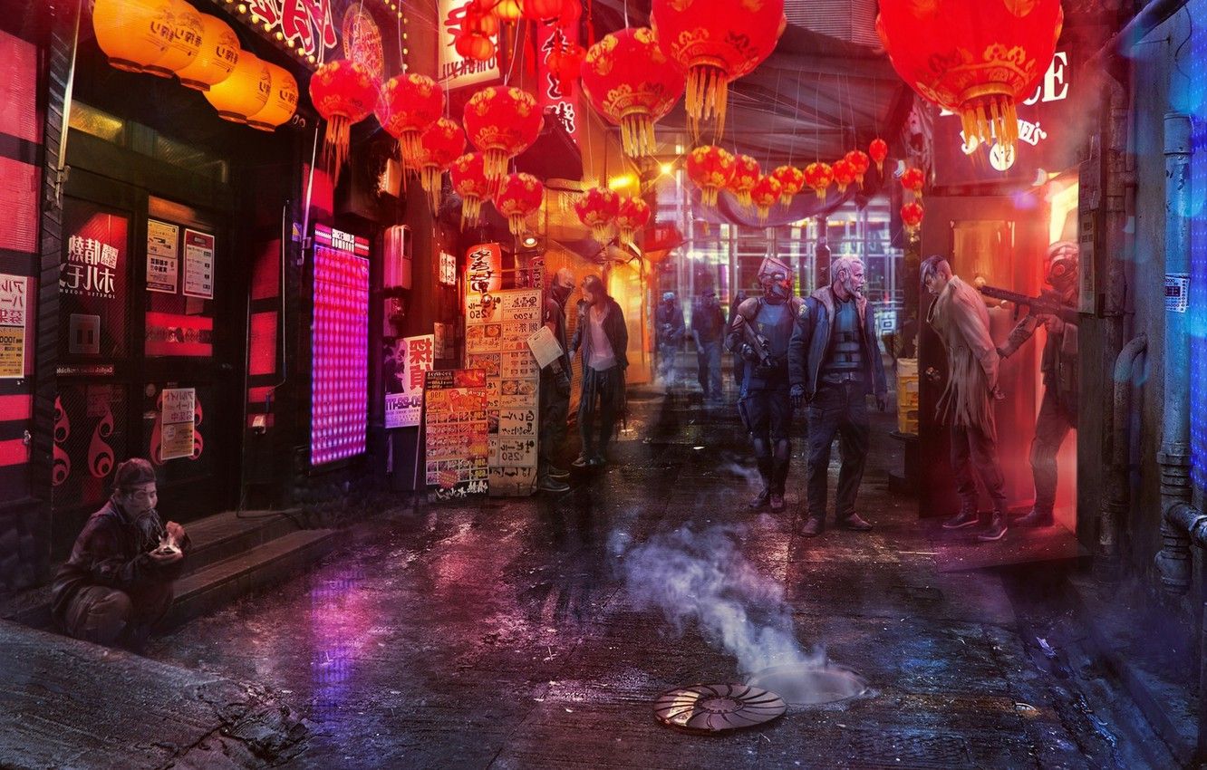 1332x850 Wallpaper lanterns, Concept art, Inspired by Ghost In The Shell