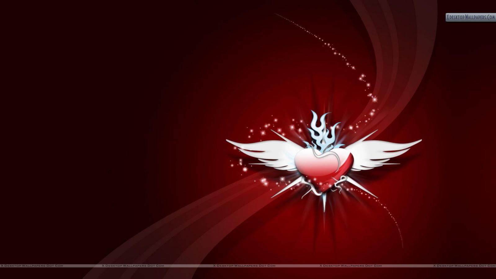 1920x1080 Red Heart With White Wings Cool Red Wallpaper Wallpaper