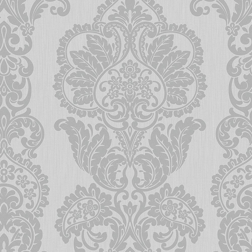 1000x1000 Rochester Damask Textured Glitter Wallpaper Grey, Silver (FD40898)
