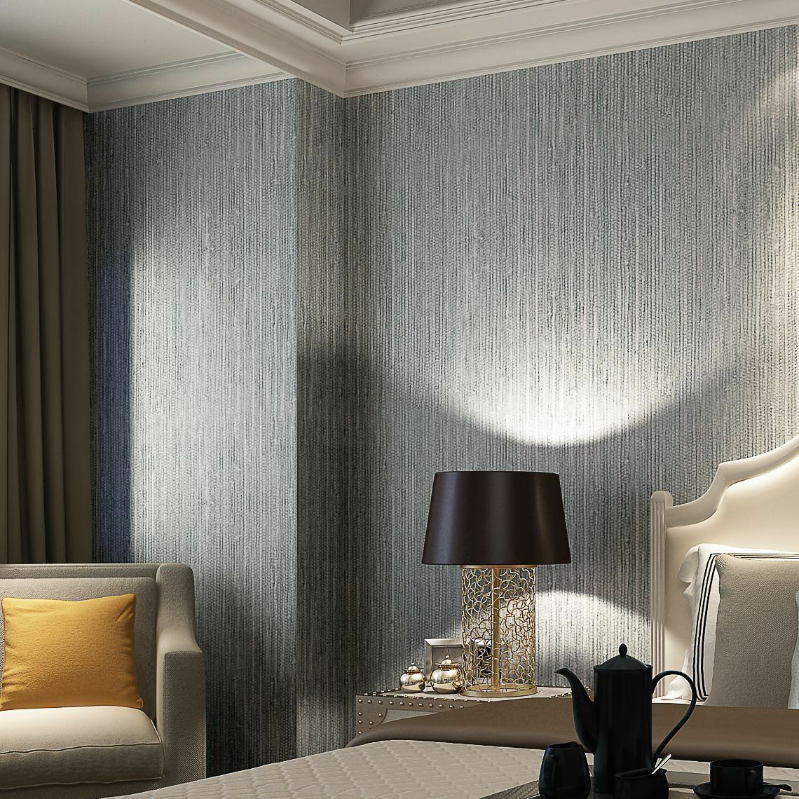 1140x1140 Faux Grasscloth Solid Color Plain Vinyl Metallic Silver Textured Wallpaper