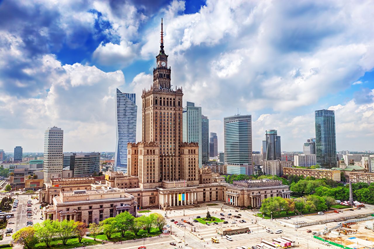 1280x853 Wallpaper Warsaw Poland Palace of Culture and Science Sky Cities
