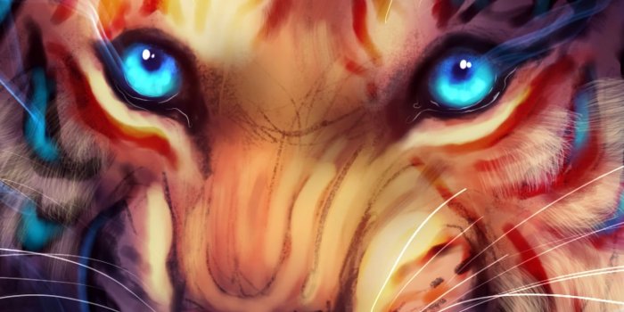 1440x2560 Download wallpaper 1440x2560 tiger, art, grin, glow, muzzle