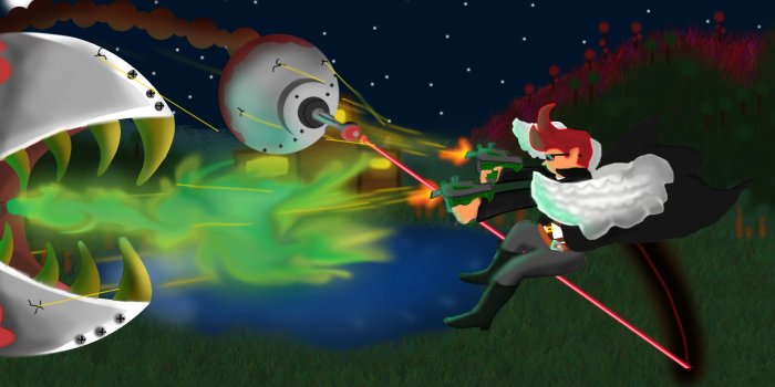 1920x1080 I drew my Terraria character fighting The Twins - Tell me what y'all