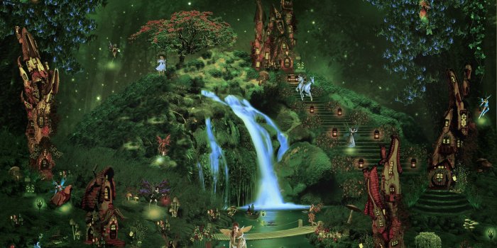 2560x1600 Fantasy Fairies Waterfall | fantasy castle city forest waterfall