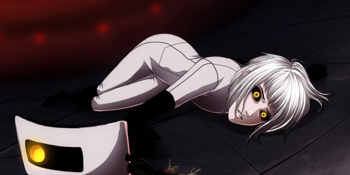 3507x2480 Glados portal short hair white hair yellow eyes wallpaper