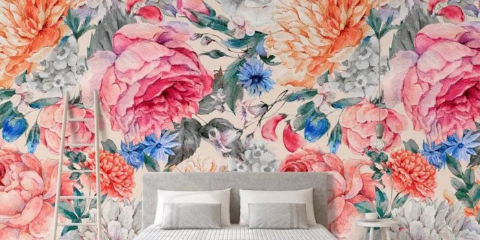 1022x829 watercolor peony wallpaper mural pink peony flower wall paper home bedroom  wall decor Self-adhesive blue orange floral wallpaper poster