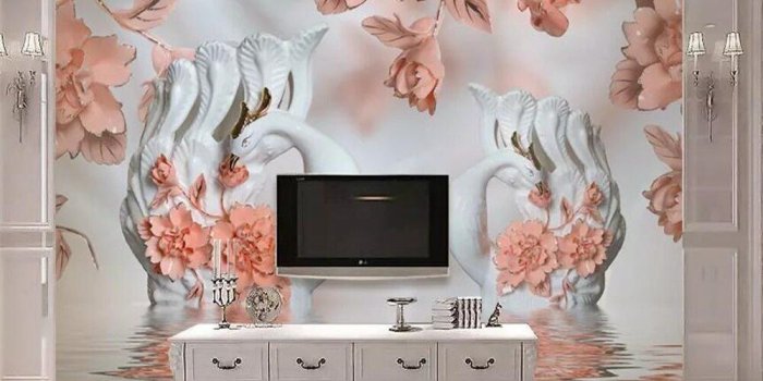 1000x800 US $9.0 40% OFF|beibehang Custom wallpaper 3D pink peony flower European  swan water pattern living room TV background wall paper papel de parede-in 