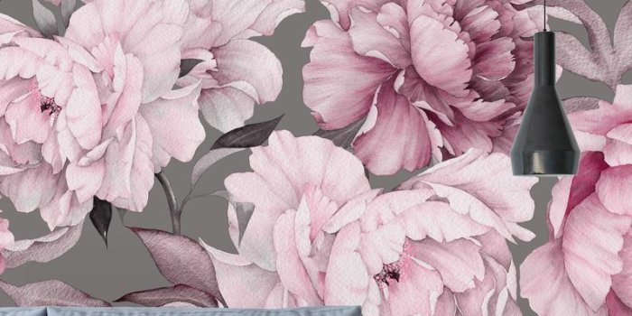 794x1059 Pink Peony on Gray Background Peel & Stick Wallpaper Wallpaper Mural